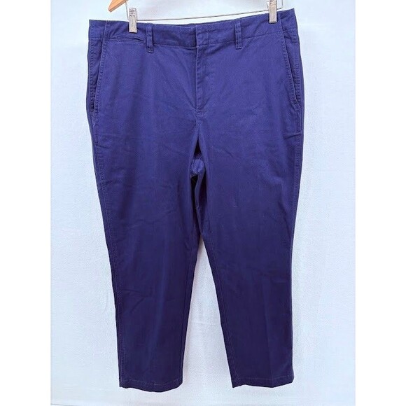 Land's End Navy Blue Chino Pants Women's Size 16 Flat Front - Picture 1 of 6